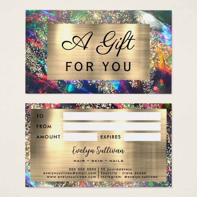 Gold glitter black opal gift card (Front & Back)