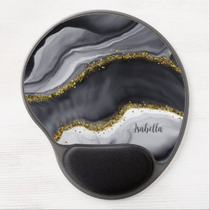 Gold Glitter Black Personalize Gel Mouse Pad