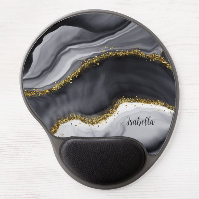Gold Glitter Black Personalize Gel Mouse Pad (Front)