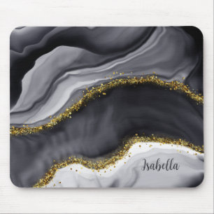 Gold Glitter Black Personalize Mouse Pad