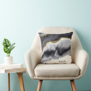 Gold Glitter Black Personalize Throw Pillow