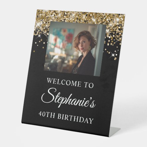 Gold Glitter Black Photo 40th Birthday