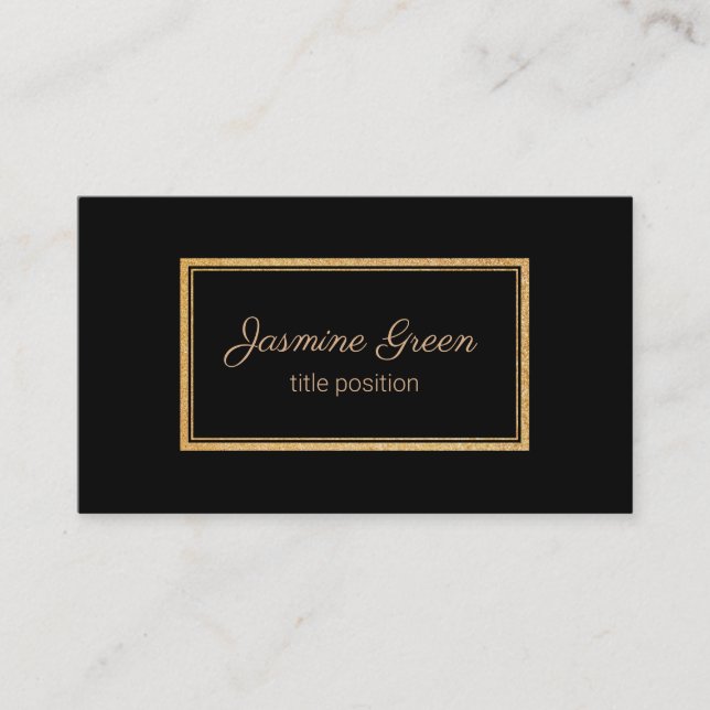 Gold Glitter Black Rectangle Business Card (Front)