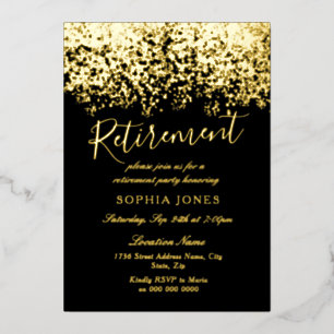 Gold Glitter Black Retirement Party Real Gold Foil Invitation