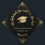 Gold Glitter Black She Believed She Could Custom Graduation Cap Topper<br><div class="desc">This personalized graduation cap topper features text image "She believed she could so she did" in gold foil design and surrounded by gold glitter on a black background. Add your name and graduating class to personalize. Background color can be easily changed by clicking "Personalize", "Edit using Design Tool", and Background...</div>