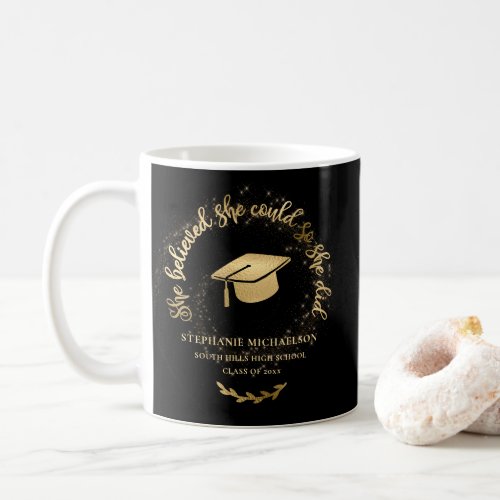 Gold Glitter Black She Believed She Could Graduate Coffee Mug