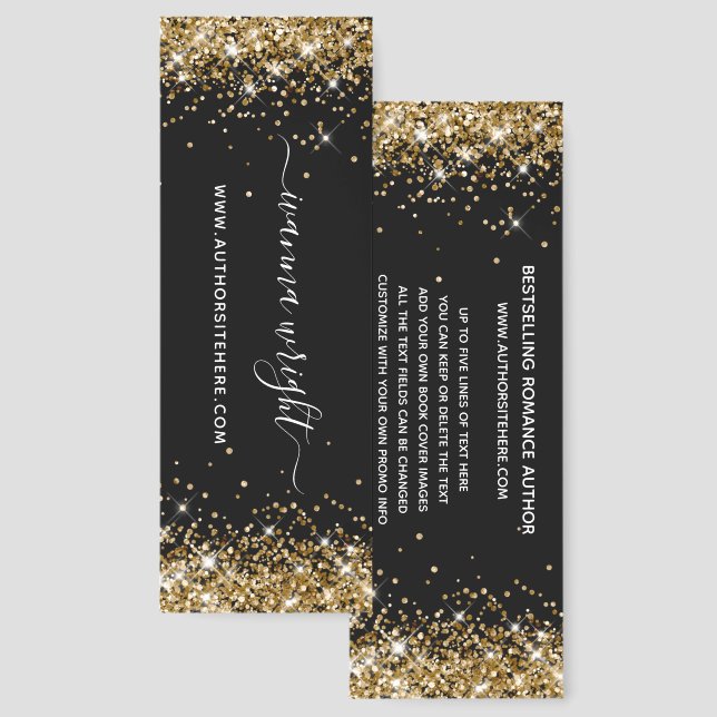 Gold Glitter Black Signature Style Author Bookmarks (Front & Back)