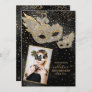 Gold Glitter Black Silk Masquerade Birthday Photo Invitation