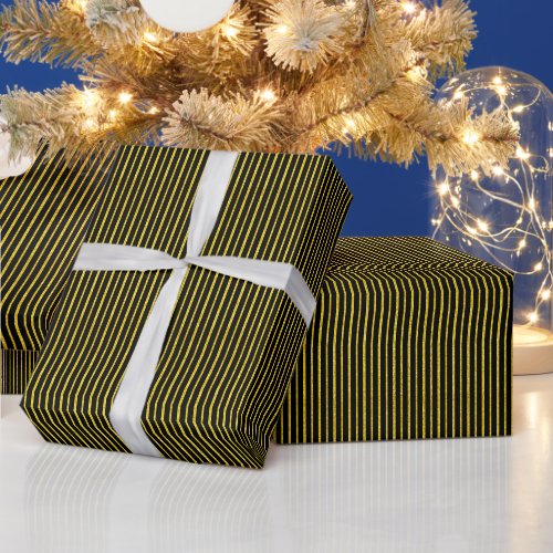 Gold Glitter Black Stripe Patterns Elegant Holiday Wrapping Paper