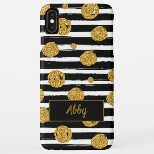 Gold Glitter Black Stripes iPhone XS Max Case
