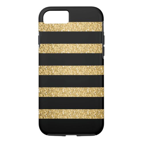 Gold Glitter Black Stripes Pattern Monogram iPhone 87 Case