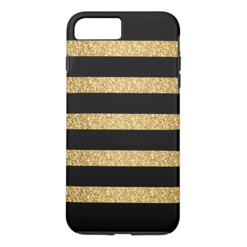 Gold Glitter Black Stripes Pattern Monogram iPhone 8 Plus7 Plus Case