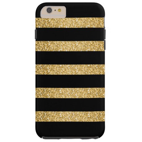 Gold Glitter Black Stripes Pattern Monogram Tough iPhone 6 Plus Case
