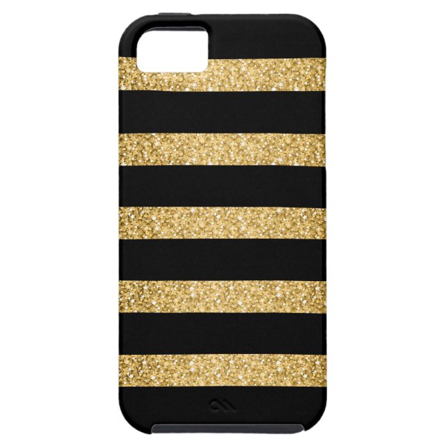 Gold Glitter Black Stripes Pattern Monogram Case-Mate iPhone Case (Back)