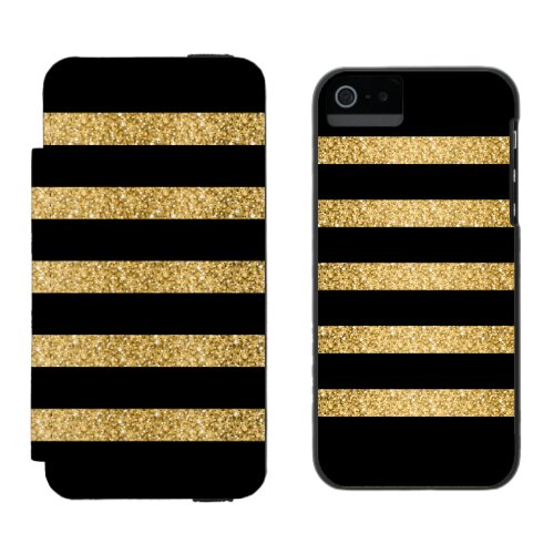 Gold Glitter Black Stripes Pattern Monogram iPhone SE55s Wallet Case