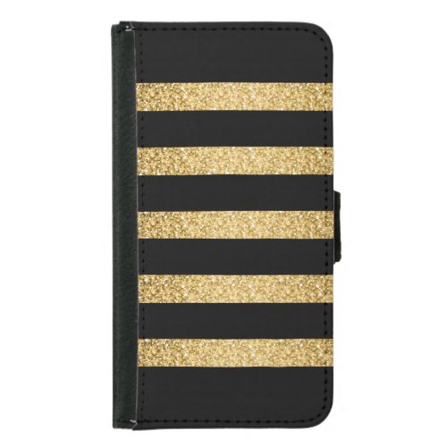 Gold Glitter Black Stripes Pattern Monogram Wallet Phone Case For Samsung Galaxy S5