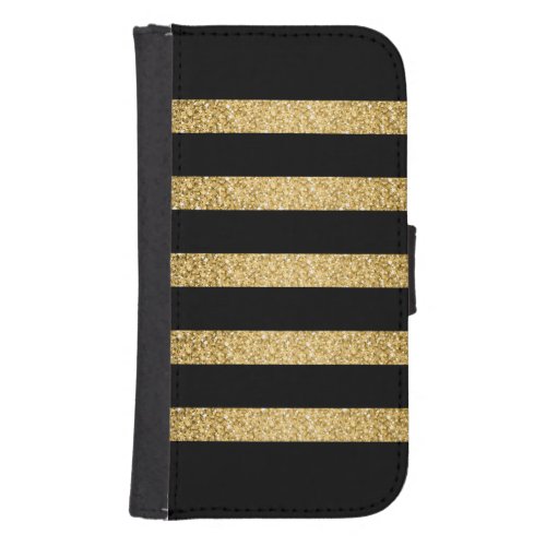 Gold Glitter Black Stripes Pattern Monogram Wallet Phone Case For Samsung Galaxy S4