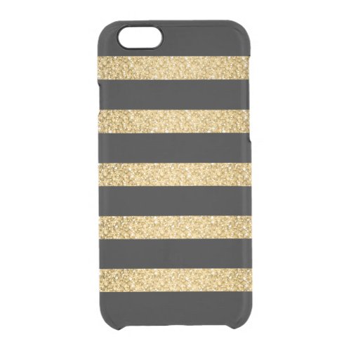 Gold Glitter Black Stripes Pattern Monogram Clear iPhone 66S Case