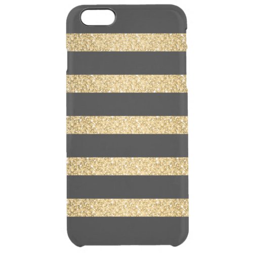 Gold Glitter Black Stripes Pattern Monogram Clear iPhone 6 Plus Case