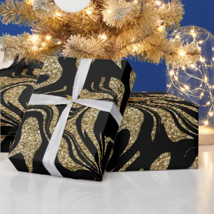  Gold Glitter & Black stylish  Wrapping Paper