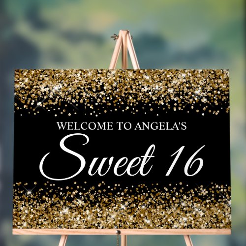 Gold Glitter Black Sweet 16 Acrylic Sign