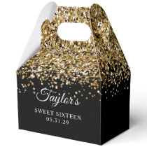 Gold Glitter Black Sweet Sixteen Favor Boxes