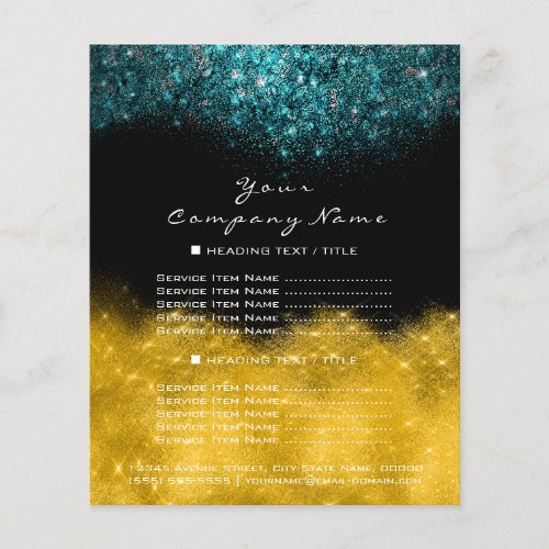 Gold Glitter Black Teal Blue Confetti Prices Flyer