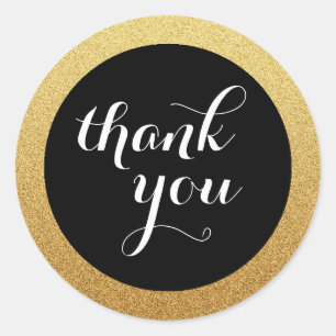 Gold Glitter Black Thank You Favor Sticker