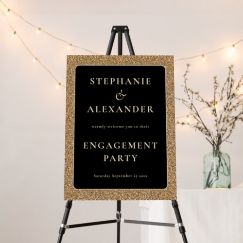 Gold Glitter Black Welcome Engagement Party Foam Board