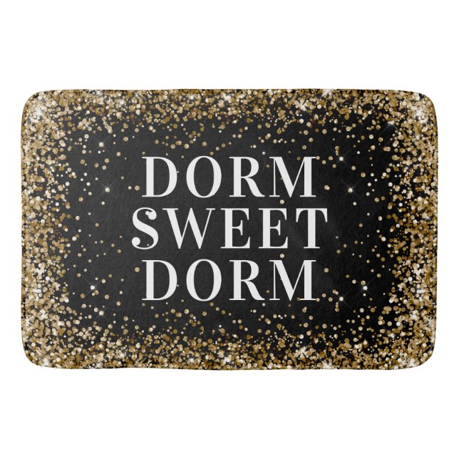 Gold Glitter Black White Dorm Sweet Dorm Bath Mat (Front)