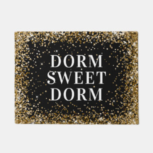 Gold Glitter Black White Dorm Sweet Dorm Doormat