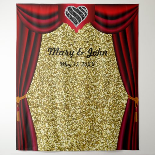 Gold Glitter Black  White Heart Red Curtain Tapestry