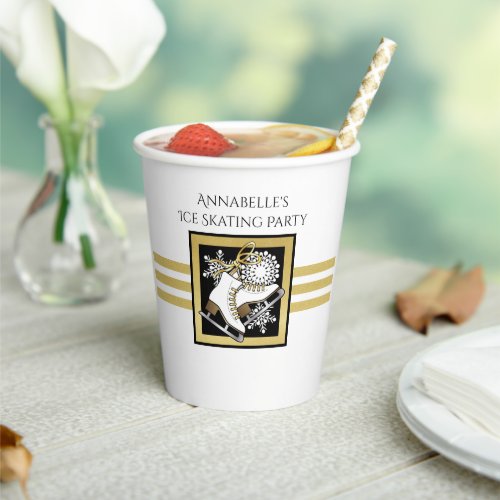 Gold Glitter Black White Ice Skate Paper Cups