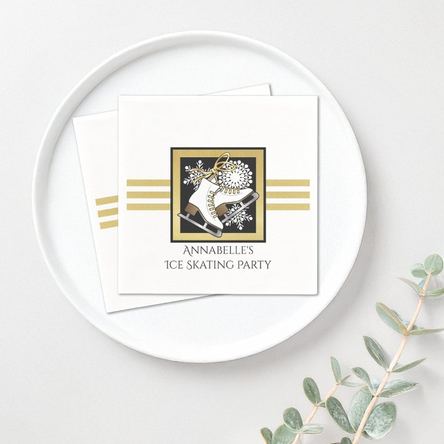 Gold Glitter Black White Ice Skate Party Paper Napkins (Creator Uploaded)