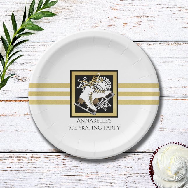 Gold Glitter Black White Ice Skating Paper Plates (Creator Uploaded)