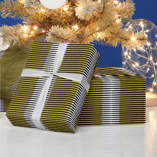 Gold Glitter Black White Stripe Camouflage Pattern Wrapping Paper