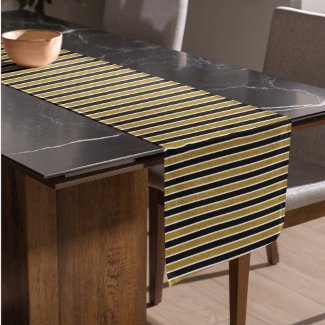 Gold Glitter Black & White Stripes Table Runner