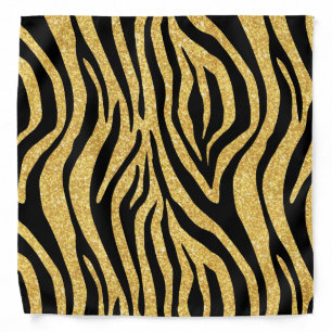 Gold Glitter Black Zebra Stripes Animal Print Bandana