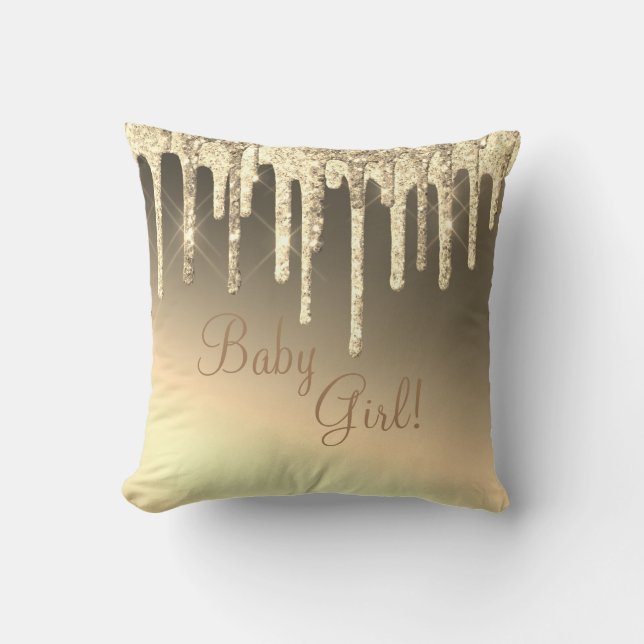 Gold Glitter Bling Girl Sparkle Glam Chic Name Throw Pillow (Front)