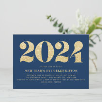 Gold Glitter Blue 2024 New Year's Eve Party Invitation