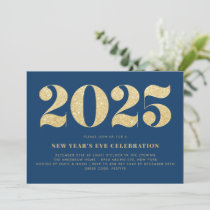 Gold Glitter Blue 2024 New Year's Eve Party Invitation