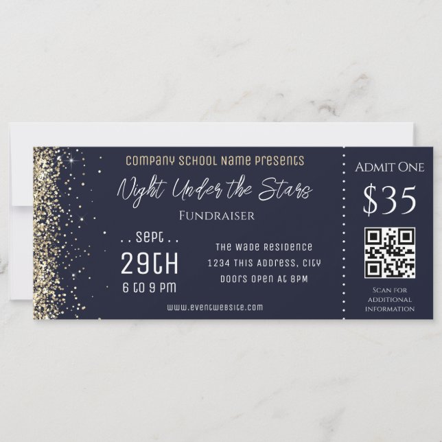 Gold Glitter Blue Company School Event Ticket  Invitation (Front)
