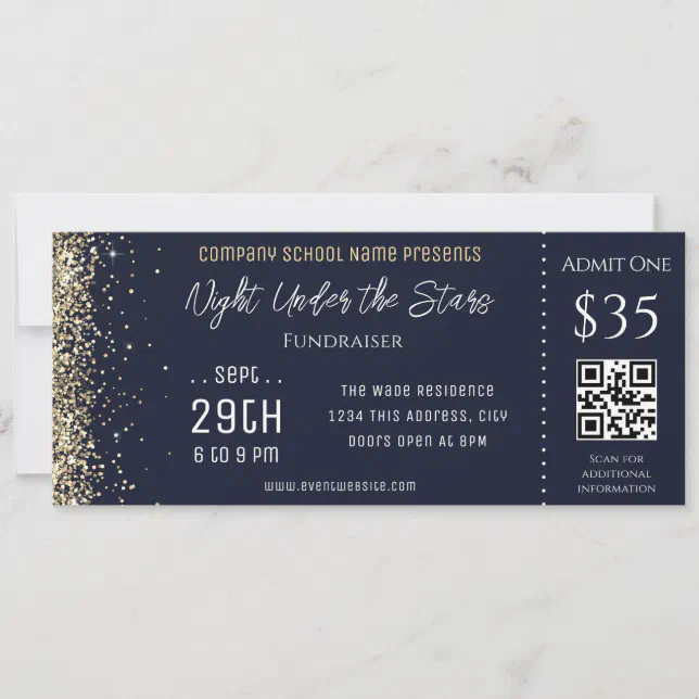 Gold Glitter Blue Company School Event Ticket Invitation Zazzle
