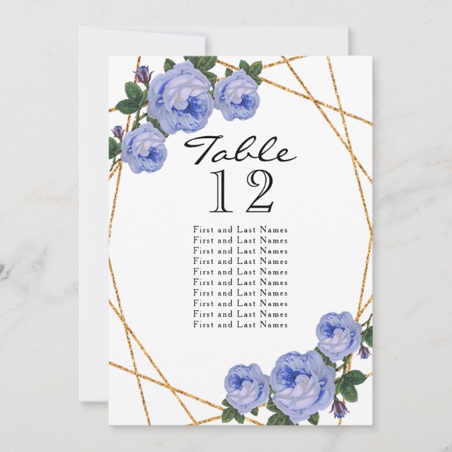 Gold Glitter Blue Floral Geo Table No Seating Announcement (Front)