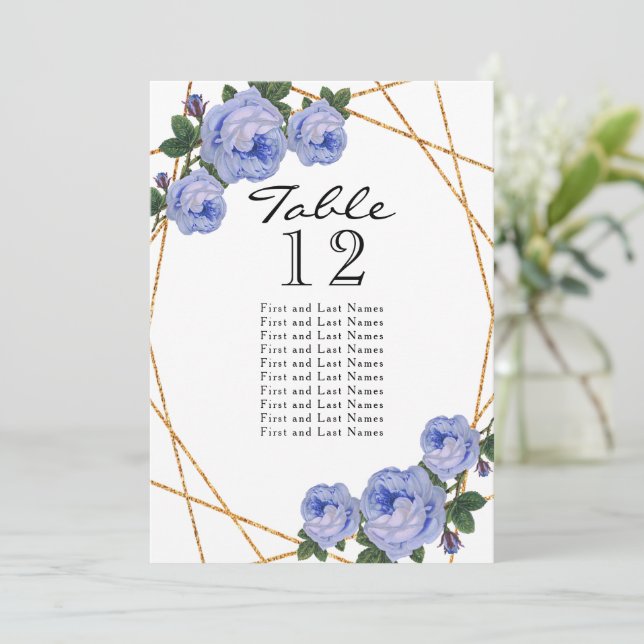 Gold Glitter Blue Floral Geo Table No Seating Announcement (Standing Front)