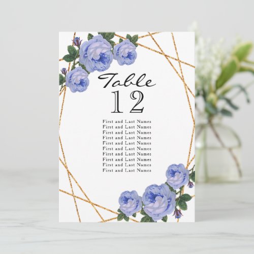 Gold Glitter Blue Floral Geo Table No Seating Announcement