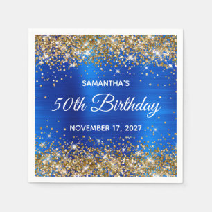 Gold Glitter Blue Foil 50th Birthday Napkins