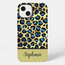 Gold Glitter Blue Leopard Print Name
