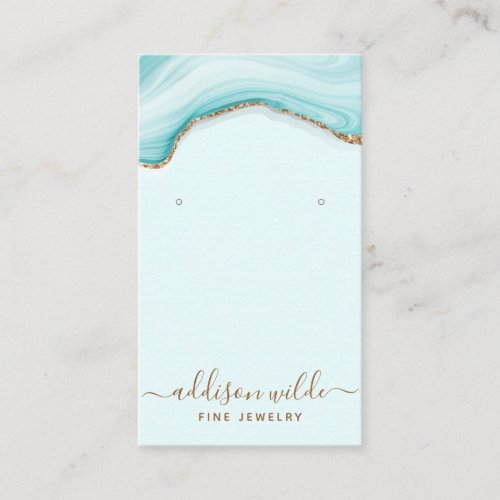 Gold Glitter Blue Marble Agate Jewelry Display Business Card