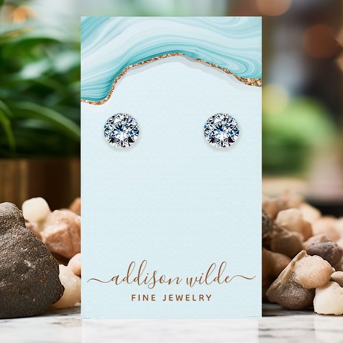 Gold Glitter Blue Marble Agate Jewelry Display Business Card